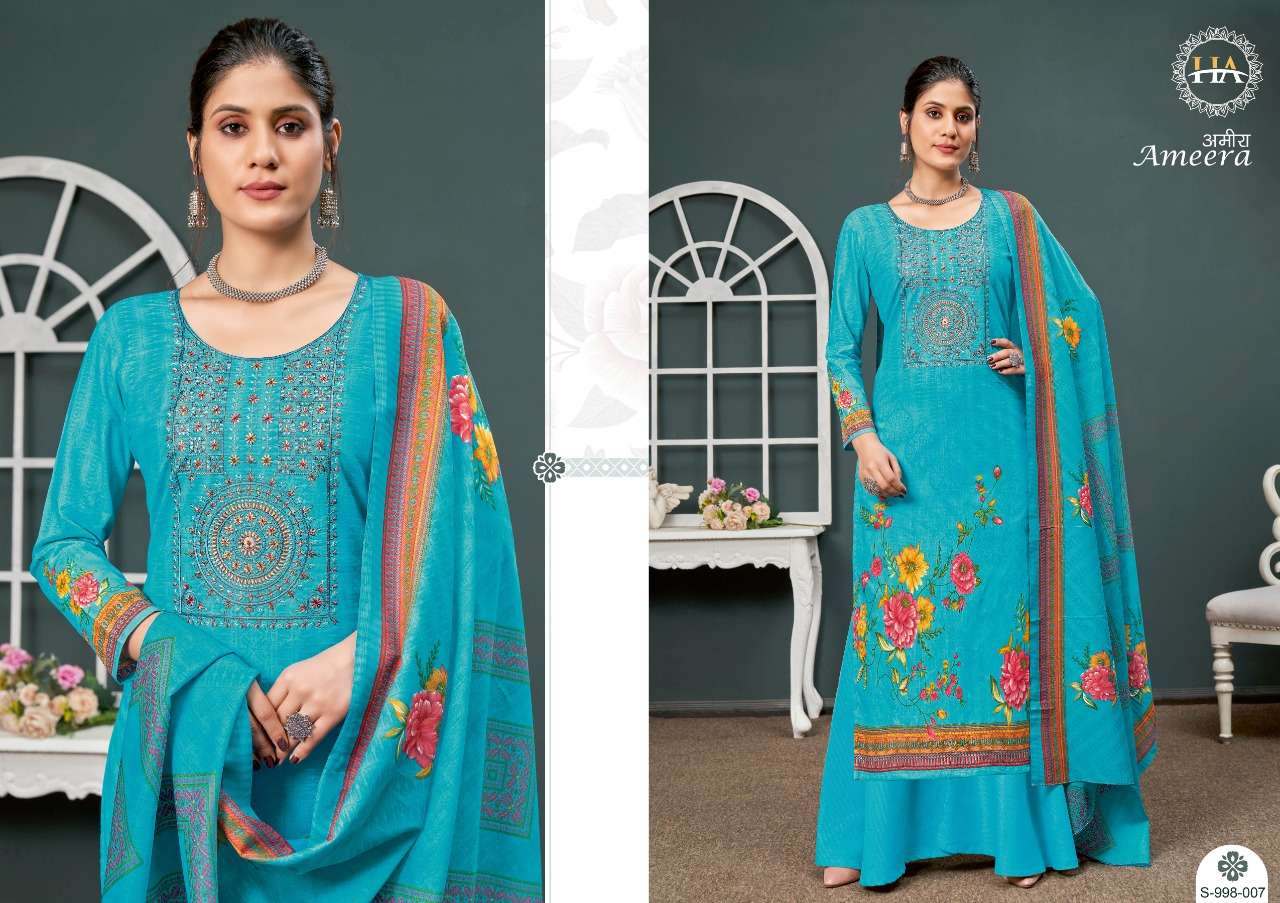 Ameera By Harshit Fashion Hub S-998-001 To S-998-008 Series Beautiful Suits Colorful Stylish Fancy Casual Wear & Ethnic Wear Heavy Cotton Print Dresses At Wholesale Price